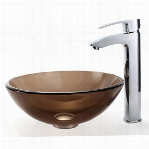 Kraus C-gv-103-14-12mm-1810ch Clear Brown Glass Vessel Sink Visio Bathroom Faucey Chrome