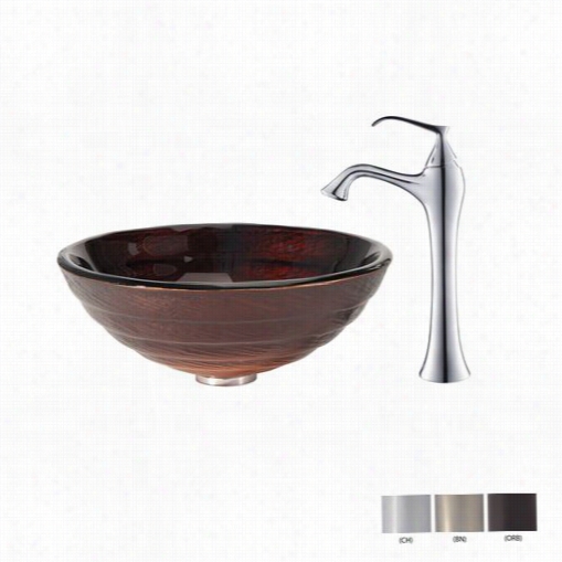 Kraus C-gv-6693-19mm-15000 Iris Glass Vessel Bathroom Sink With Ventus Faucet