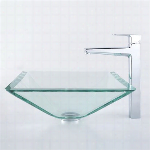 Kraus C-gvs-901-19mm-15500ch Clear Aquamarine Glass Bottom Sink Andd Virtus Fauc Et In Chrome