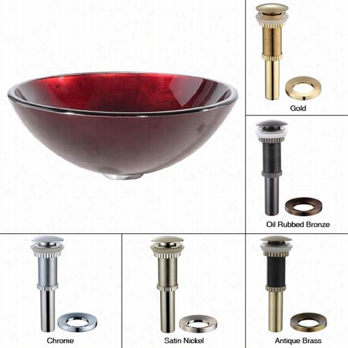 Krasu Gv-200-orb Irrruption Red Glass Vessel Sink With Pop Up Drain And Mounting Ring In Oil Rubbed Brass