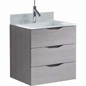 Madeli B100-24-002-ag-xut1815-24-100-wh Bolano 24&uqot;" Wall Hung Vanity In Ash Grey With Glosys Whie Real Surface Xstone Top And Overflow  Basin No Faucet Hole