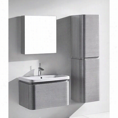 Madeli B930-30-002-ag-cb-3018r-wh Euro 30"" Vanity In Ash Grey With Semi Recess White Rectangular  Round Corner Ceraic Basin