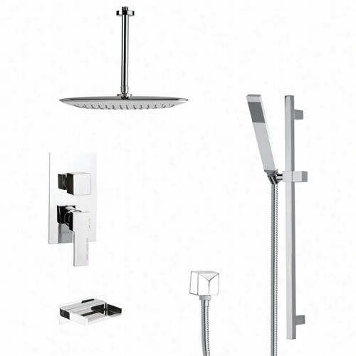 Remer By Nameek's Tsr9018 Galiano Modern Square Shhow Er System In Chrome With 27-5/9""h Shower Slidebar