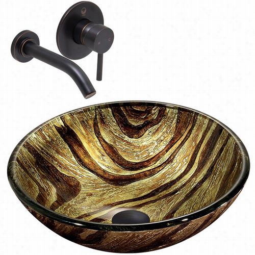 Vigo Vgt3551 Zebra Glass Vessel Sink And Olus Waall Mount Faucet Set In Antique Rbbed Bronze