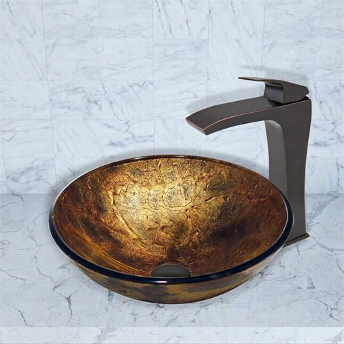 Vigo Vgt381 Copper Shapes Glass Vessel Sink And Blackstonian Faucet Set In Anique Rubbed Brass