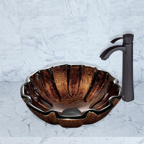 Vigo Vgt423 Walnut Shell  Glass Vessel Sink And Otis Faucet Set Inmatte Black