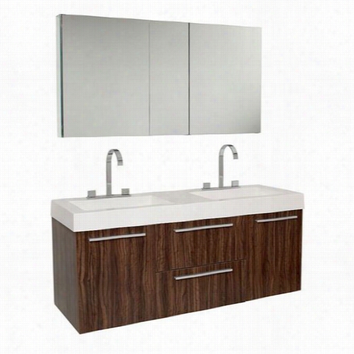 Fresca Fvn8013gw Opulento Modern Double Sink Bathroom Vanity With Medicine Cabinet In Wzlnut - Vanity Top Included