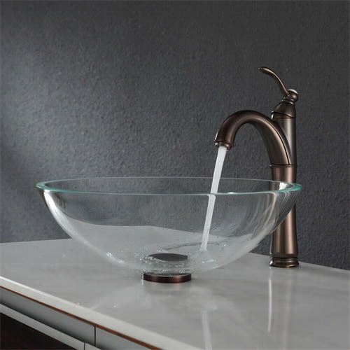 Kraus C-gv-100-12mm-1005orb Crystal Clear Glass Vessel Sink And Riiviera Faucet In Oil  Rubbed Brown