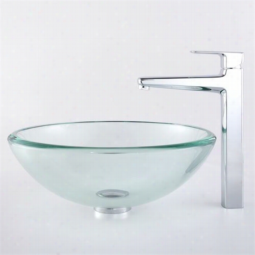 Kraus C-gv-101-19mm-15500ch Clear 19mm Thick Glass Vessel Sink And Virtus Faucet In Chrome