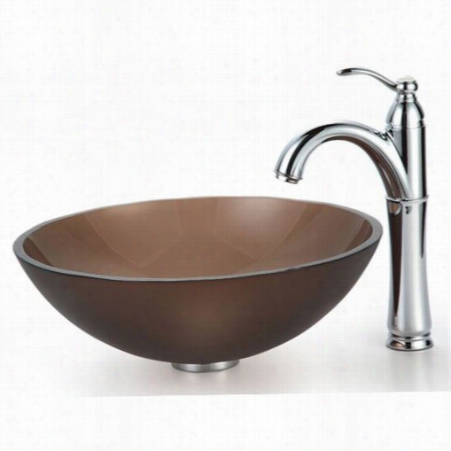 Kraus C-gv-103fr-12mm-1005ch Frostedd Brown Glass Veessel Sink And Riviera Faucet Ni Chrome