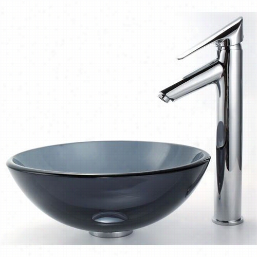 Kraus C-gv-104-14-12mm-180och Clear Black Glass Vessel Sink Decus Bathroom Faucet Chrome