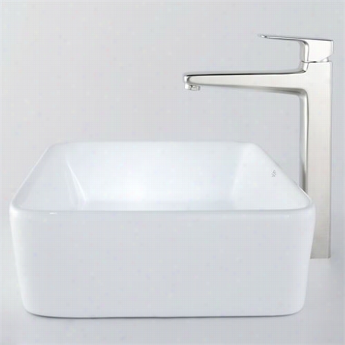 Kraus C-kcv-121-15500bn 19-1/5"";l White Rectangu Lar Ceramic Sink And Virtus Faucte In Bbrushed Nickel