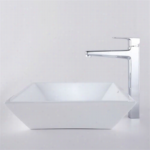 Kraus C-kcv-125-15500ch 16-4/5""l White Square Ceramic Sink And Virtus Faucet In Chrome