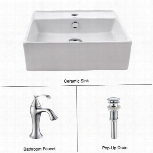 Kraus C-kcv-150-15001ch Pale Suare Ceramic Sink And Ventus Faucet In Chrome
