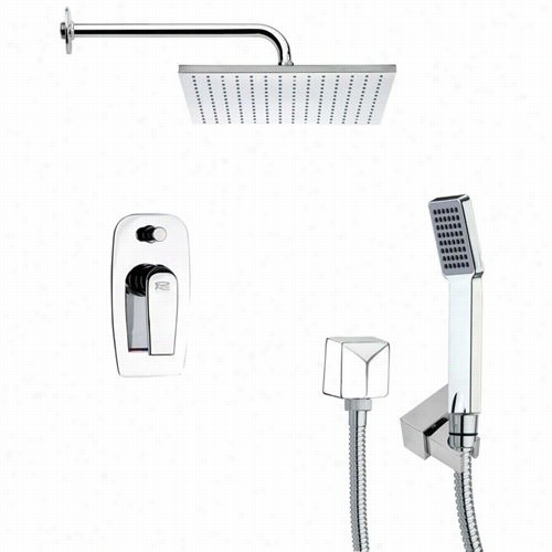 Remer By Nameek's Sfh6100 Orsino 11-4/5"" Square Shower Faucet Set In Ch Ome With Handheld Shower And 4-4/7""h Diverter