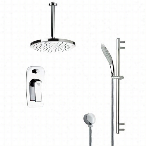 Remer By Nameek's Sfr7015 Rendino Sleek Round Rain Shower Faucet In Chrome With Handheld Shower And 25-3/5""h Shower Slidebar