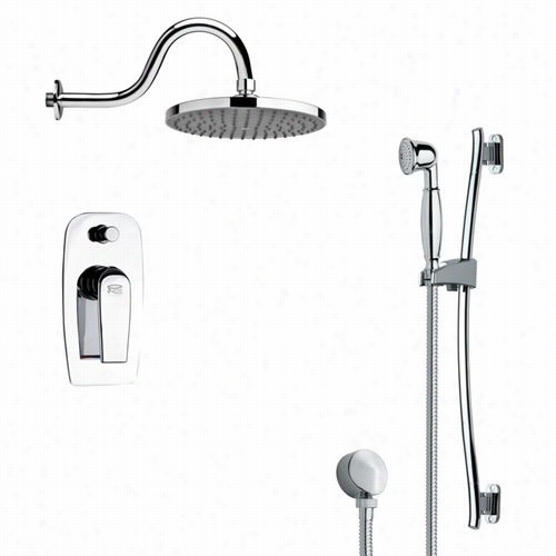 Remer By Nameek's Sfr7066 Rendino Round  Rain Shower Faucet In Chrome Wit Slide Rial And 6-1/9""w Diverter