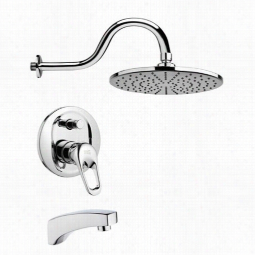 Remer By Nameek's Tsf2221 Peleo Sleek Modern Tub And Rain Shower Faucet In Chrome With 6""w Diverter