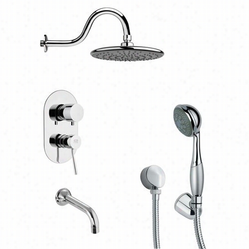 Remer By Naameek's  Tsh4 073  Tyga Round Contemporary Tub And Shower Faucet I N Chrome With Hand Shower Adn 3-1/2""w Handheld Shower