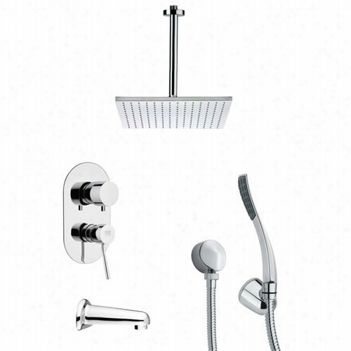 Remer By Nameek's Tsh4096 Tyga Squate Tub And Shower Faucet In Chrome With Hand Showre And 8-1/3""w Tub Spout