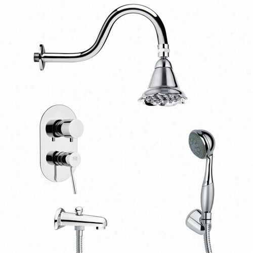 Remer By Nameek's Tsh4102 Tyga Round Contemporary Tub And Shower Faucet Set In Hrome With Handheld Shower And 8-1/3""w Tub Sp Out