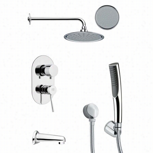 Remer By Nameek's Tshr139 Tyga Sleek Round Tub And Shoaer Faucet In Chrome With Handheld Shower
