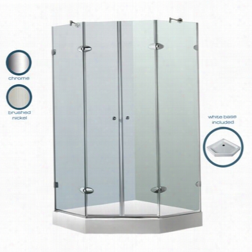 Vigo  Vg6063bncl47w 47-5/8"" X 47-5/8"" Frameless Neo-angle 3/8"" Clear/brushed Nickel Shower Enclosure With Base