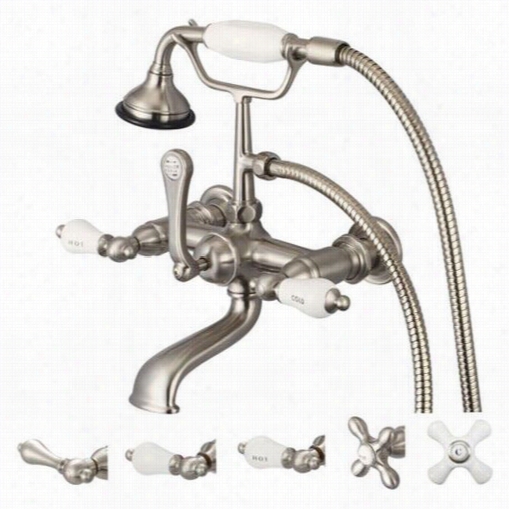 Water Invention F6-0010-02 Vintage Classic 7"" Sptead Wall Mount Tub Faucet Humorist Hstraight Wall Connector And Handheld Shower In Brushed Ickel