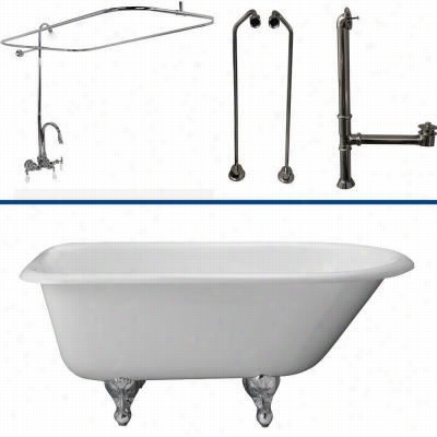 Barclay Tkctr67-cp1 67"" Cast Iron Tub Kit In Chrome With Tub Filler, 62"&quoot; Riser And Rectangular Shower Ring