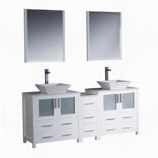 Fresca Fvn62--301230wh-vsl Torino 72"" Modern Double Sink Bathroom Vanity In Whit Ewith Side Cabinet And Tube Sinks - Vanity Top Included