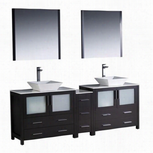 Fresca Fvn62-361236s-vls Torino 84"" Modern Double Sink Bathroom Vanity In E Spressoi Th Side Cabinet And Vessel Si Nks - Vanity Top Included