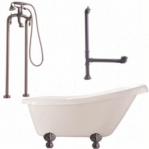 Giagni L2h-orb Hawthorne 60"" White Slipper Tub With Floor Mount Faucet In Oil Rubbed Bronze