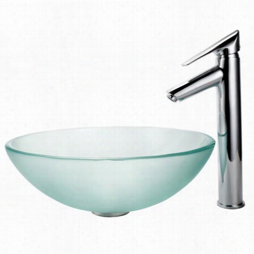 Kraus C-gv-101fr-12 Mm-1800ch Frosted Glass Vessel Sink And Decus Bathroom Faucet Chrome