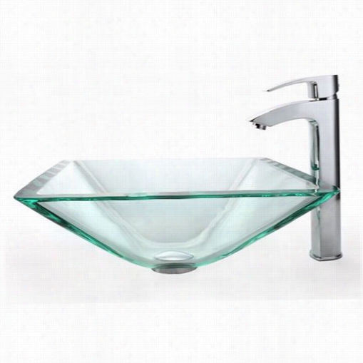 Kraus C-gvs--901-19mm-1810chclear Aquamarine Glass Vessel Sink And Visio Bbathroom Faucet Chrome