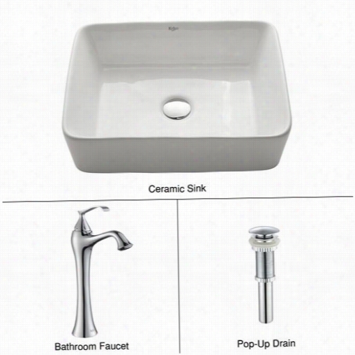 Kraus C-kcv-121-15000ch Pure Rectangular C Eramic Sink And Ventus Faucet In Chrome