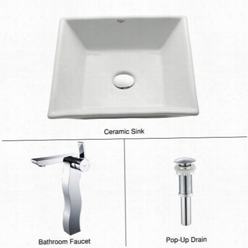 Kaus C-kcvv-125-14600ch White Square Ceramic Sink And Sonus Faucet In Chrome
