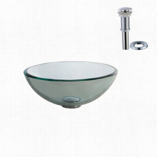 Kraus Gv-101-14-ch Clear 14"" Glass Vessel Sink With Pop Up Drain And Mountin G Ring In Chrome