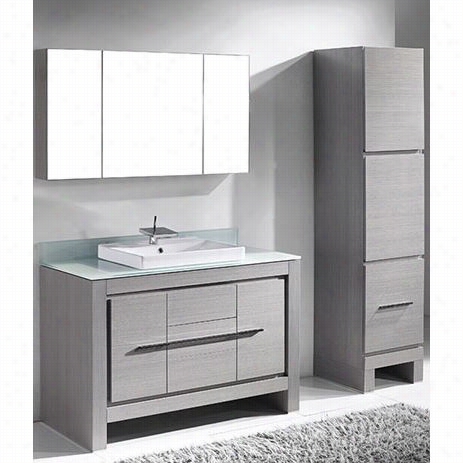 Madeli B999-48-001-ag-gtv2207-48-100-ww Icenza 48" " Bottom Vanity In Ash Grey Upon 48""w Te Mpered Glass Wwinter White Coutertop