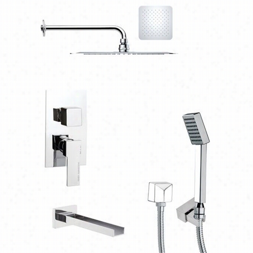 Remer By Nameek's Tsh4126 Tyga Modern Squareshower Ssystem In Chrome With 6""w Handheld Shower