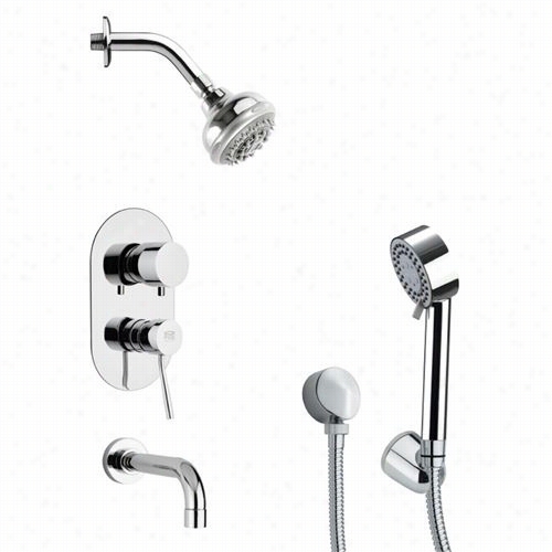 Remer By Nameek's Th4199 Tyga Contemporary Sleek Tub And Shower Faucet In Chdome With Haand Shower And 4""w Tu Spout