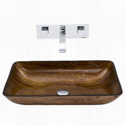 Vigo Vgt297 Rectangular Amber Sunset Glaass Vessel Sink And Titus Wall Mount Faucet Set In Chrome