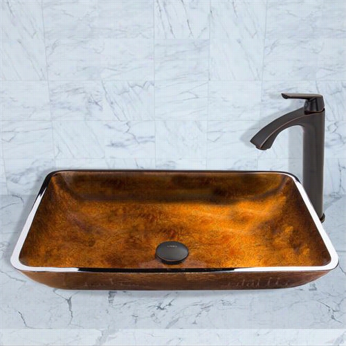 Viog Vgt494 Rectangualr Russet Glass Vessel Sink And Linus Faucet Set Iin Antique Rubbed Bronze