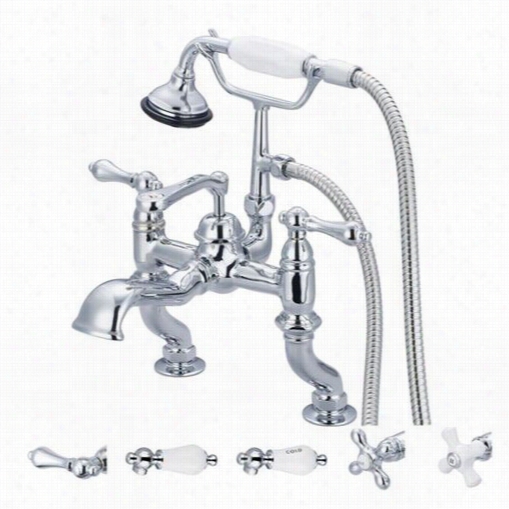Wated Creeation F6-0004-01 Vintage Classic Adjustable Centerd Eck Mount Tub Faucet With  Handheld Shower In Polished Chrome