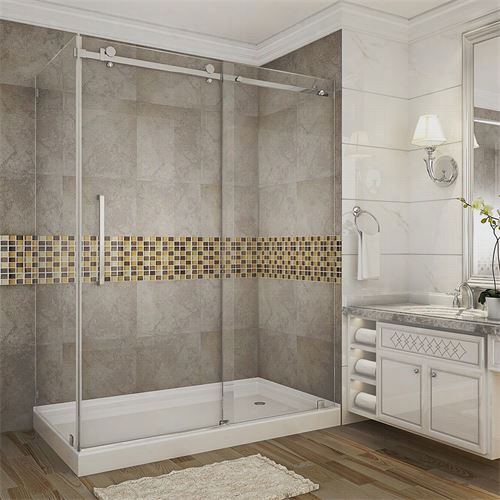 Aston Sen976-tr 60&quoot;" X 35"" Xx 77-1/2"" In Completely Frameless Sliding Shower Door Enclosure With Base, Right Drain