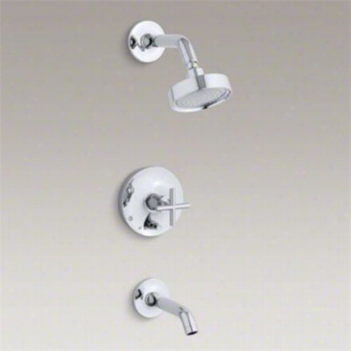 Kohler K-t14420-3e-cp Purist Pressure Balancing Bath Aand Shower Faucet Trim Set In Polished Chrome Withdiverter, 2.0 Gpm Sshowerhead And Cross Handle