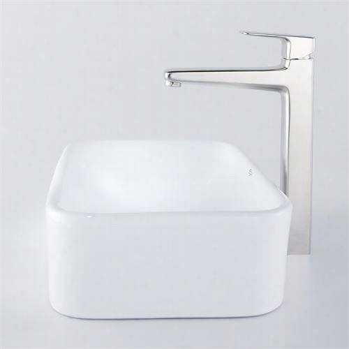 Kraus C-kcv-122-15500bn 19-2/5&qqiot;"l White Rectangular Ceramic Sink And Virtus Fquxet In Brushed Nickel