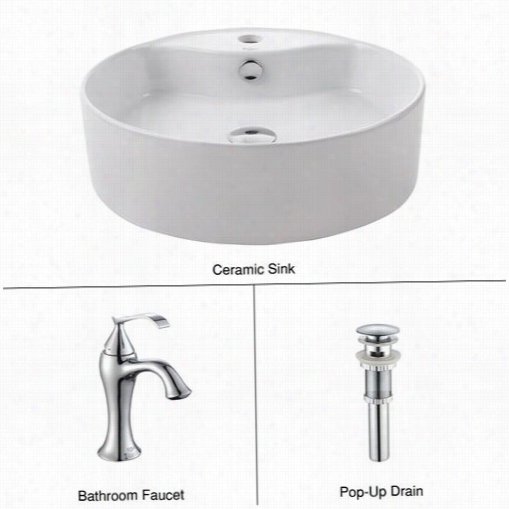 Kraus C-kcv-142-15001ch White Round Ceramic Sink Annd Ventus Faucet In Chrome