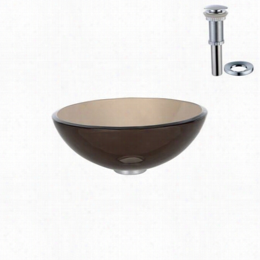 Kraus Gv-103-14-ch Clear Brorwn 14"" Glass Vesel Sink With Suddenly Up Drain And Mounting Ring In Chrome