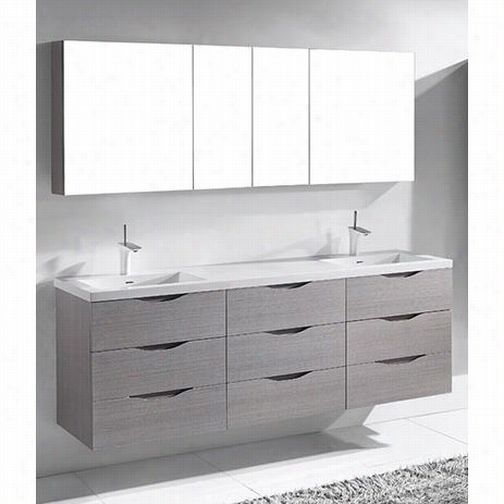 Madeli B1007-2-002-ag-xtu 1815-72-210-wh Bolano 72"" Double Bowl In Ash Grey Wiith Urban 20 Xstno Glossh White Single Faucet Solid Surace Tops