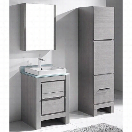 Madeli B999g-24-001-ag-gt2207-24-100-ww Vicenza 24"" Vanity In Ash Grey With Winter White Tempered G Lass Contertop